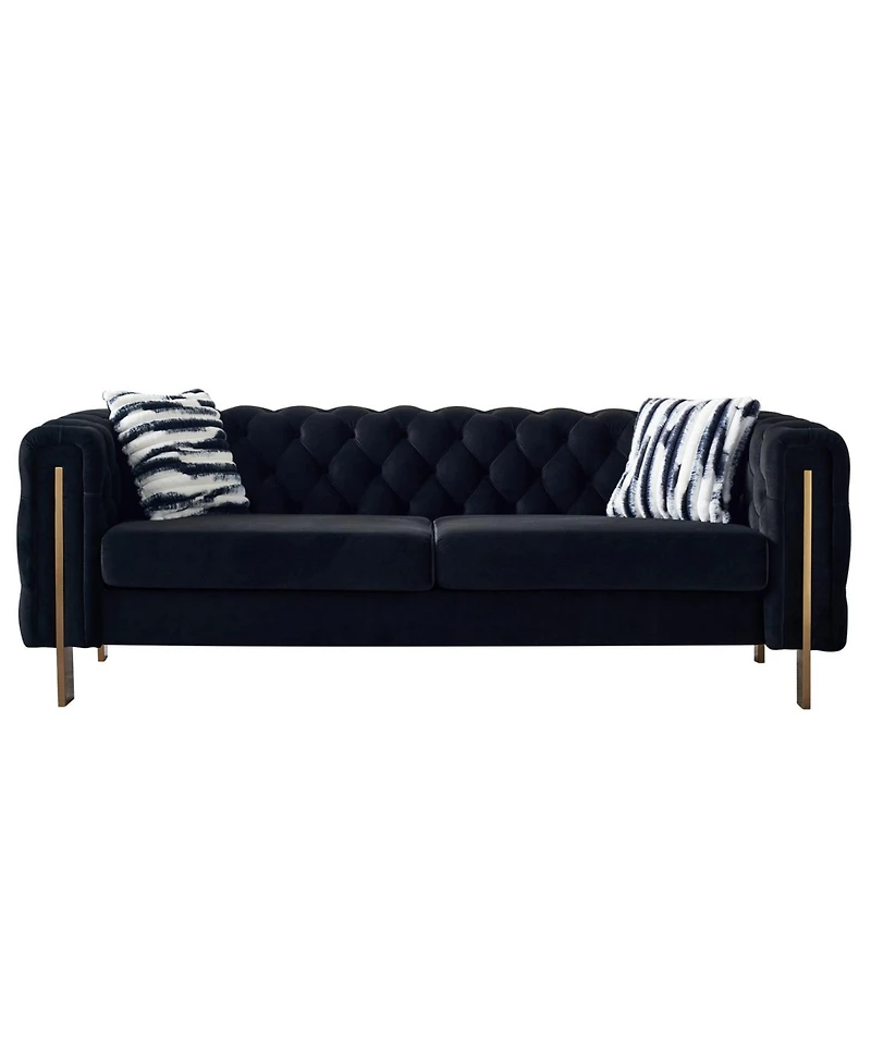 Streamdale Chesterfield Modern Tufted Velvet Living Room Sofa, 84.25"W Couch,Black