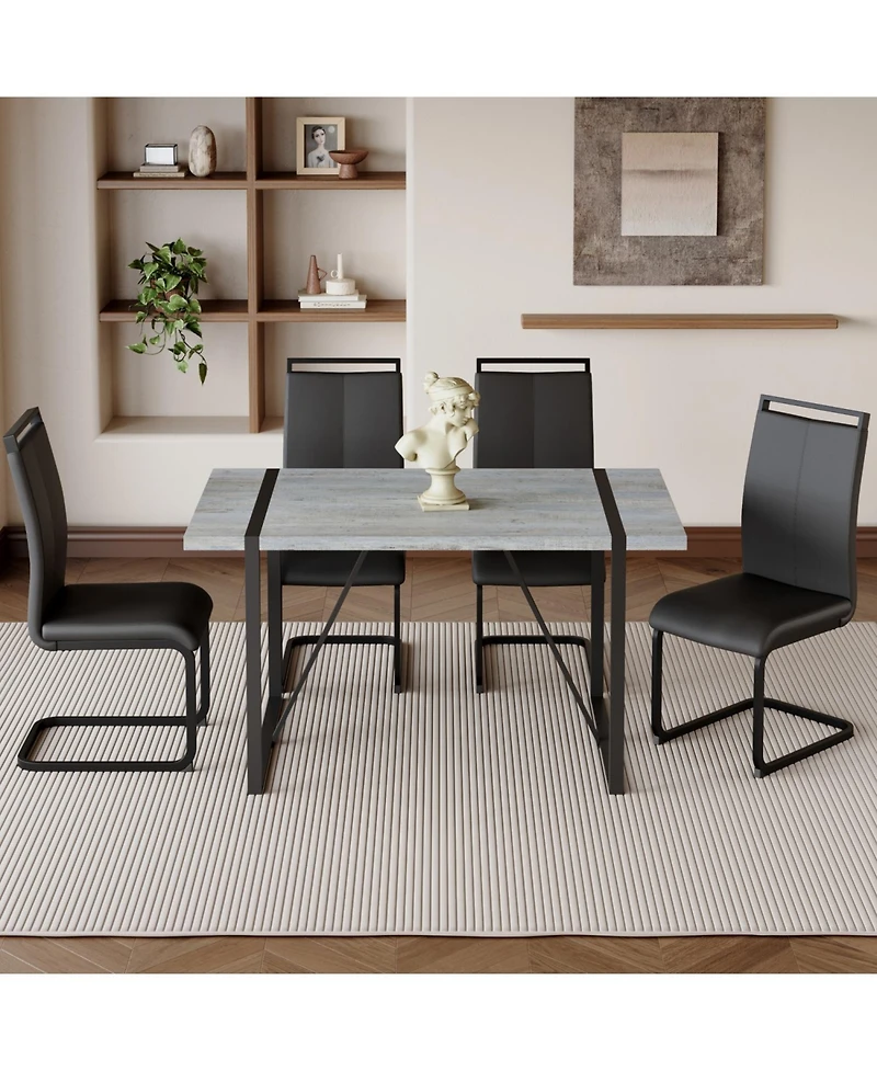 Streamdale Grey Marble Dining Table and 4 Pu Chairs