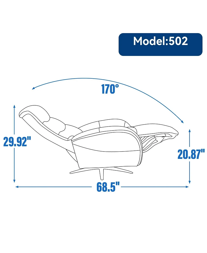 Blue Fabric Dual Motor 270 Swivel Power Recliner Chair With Heavy Duty Motion Mechanism, Usb and Type-c Charging Ports