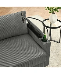 Streamdale Modern Storage Sofa with Ottoman Grey Corduroy Sofa with Device Chargers