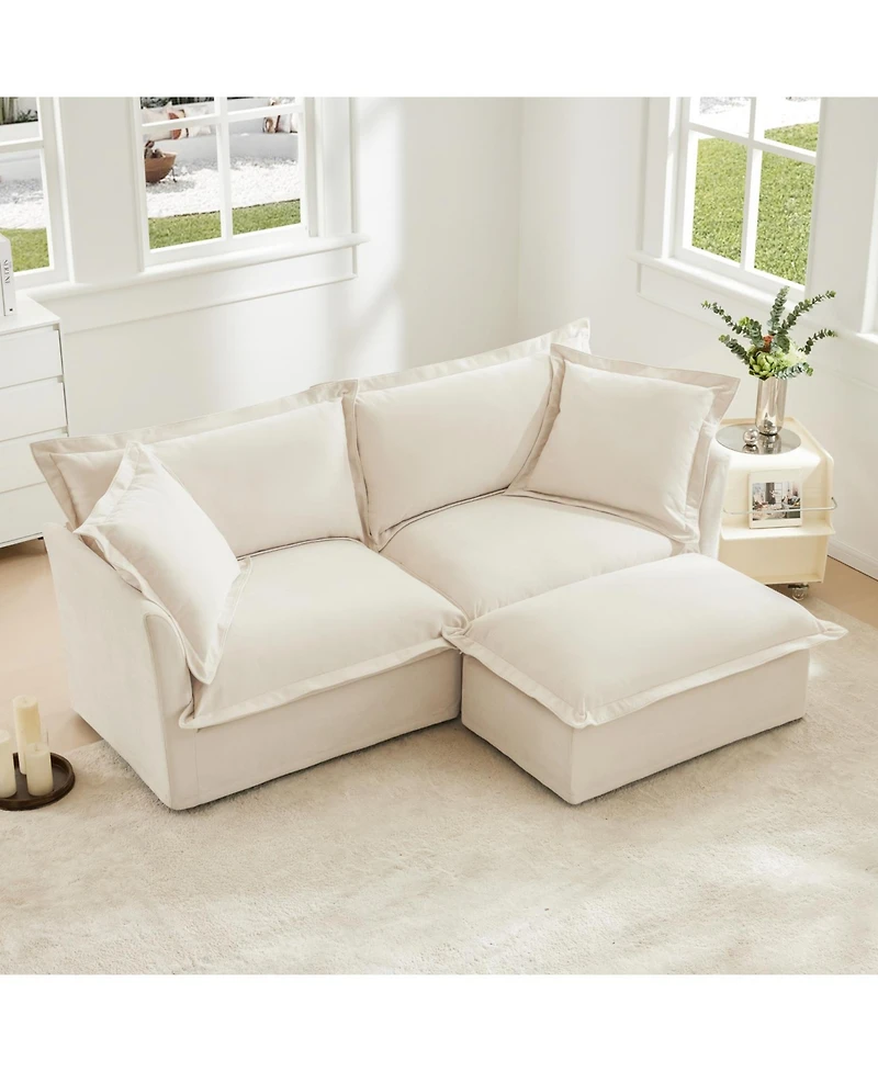 Streamdale Cream Chenille Sectional Sofa with Ottoman and Pillows