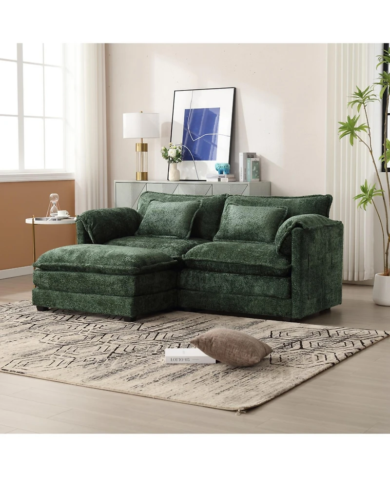 Streamdale Chenille fabric, removable armrests with side pockets, high density sponge filling, oversized double sofa with footstool