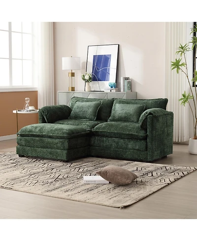 Streamdale Chenille fabric, removable armrests with side pockets, high density sponge filling, oversized double sofa with footstool