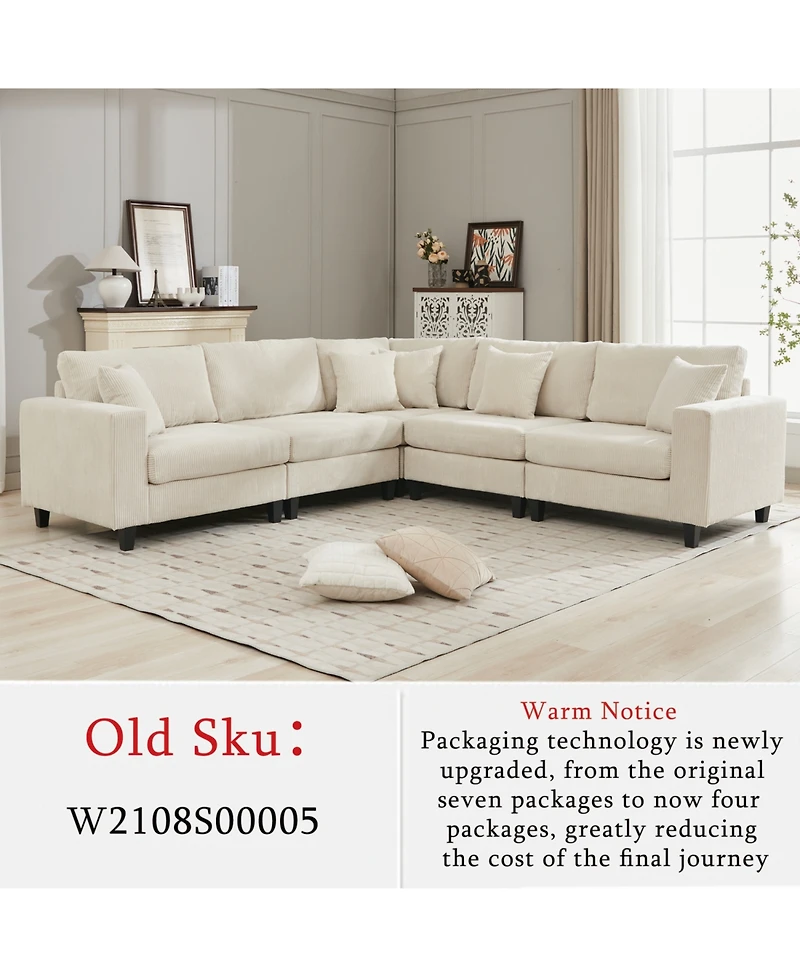 Streamdale Oversized Corduroy Modular Sofa Set 5-Seat L-Shaped