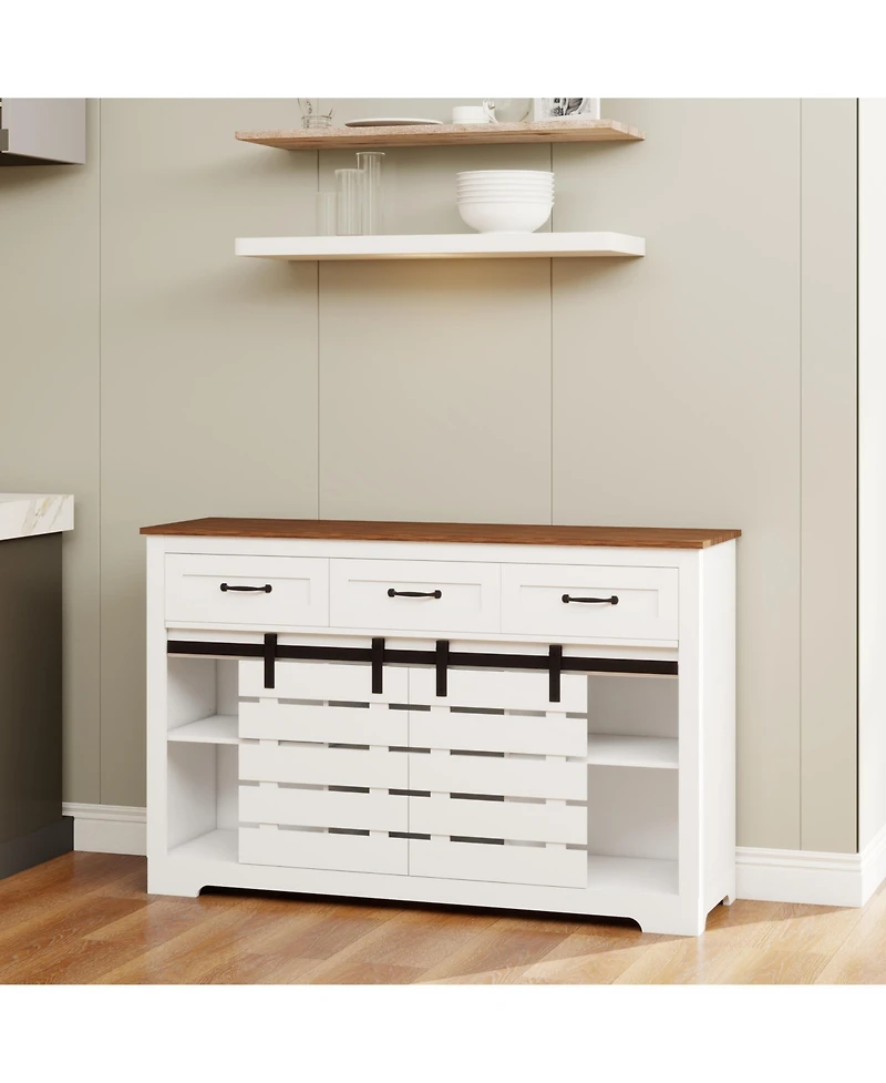 Streamdale 53" Farmhouse Buffet Cabinet with Sliding Barn Doors and Drawers
