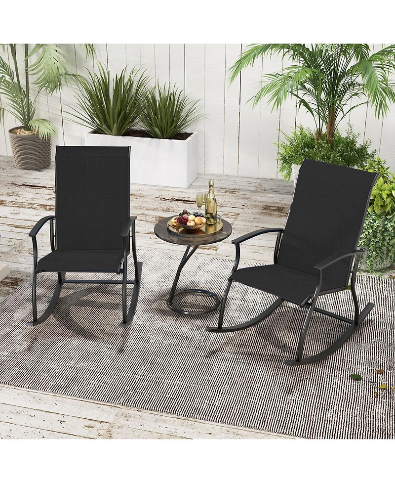 Gouun 2 Pieces Outdoor Rocking Chairs with Breathable Backrest