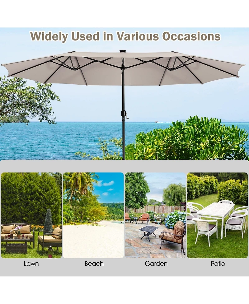 15 Feet Twin Patio Umbrella with 48 Solar Led Lights
