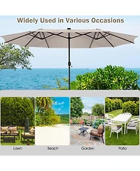 15 Feet Twin Patio Umbrella with 48 Solar Led Lights