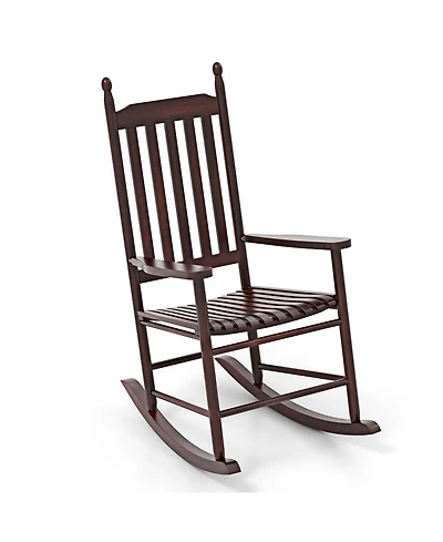High-Back Acacia Wood Outdoor Rocking Chair with Solid Rocking Base