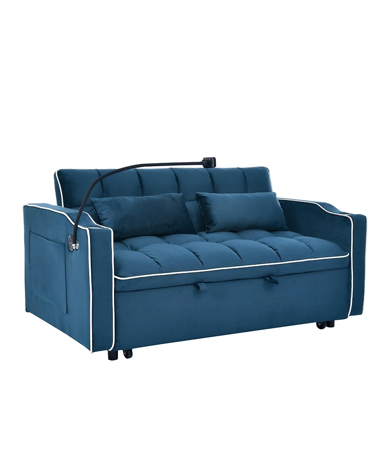 Streamdale Versatile 55.5" Sofa Bed with Usb, Ashtray & Phone Stand (Blue