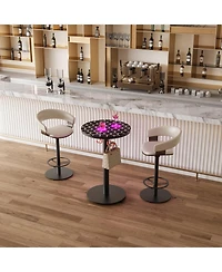 Streamdale Bar Table, Round Cocktail Table with Lights and Glass Top, Large Steel Base, Pub Table for Kitchen, Bistro, Parties