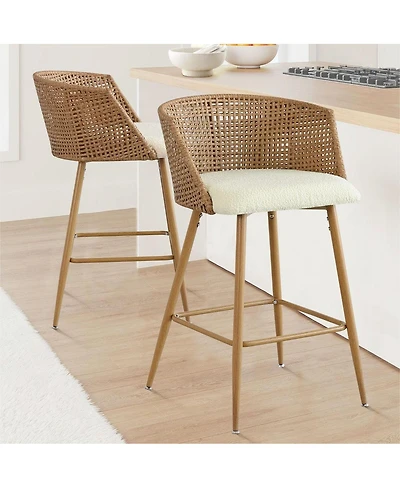 Rattan Boucle Armrest Counter Stool Set Of 2-Maison Boucle