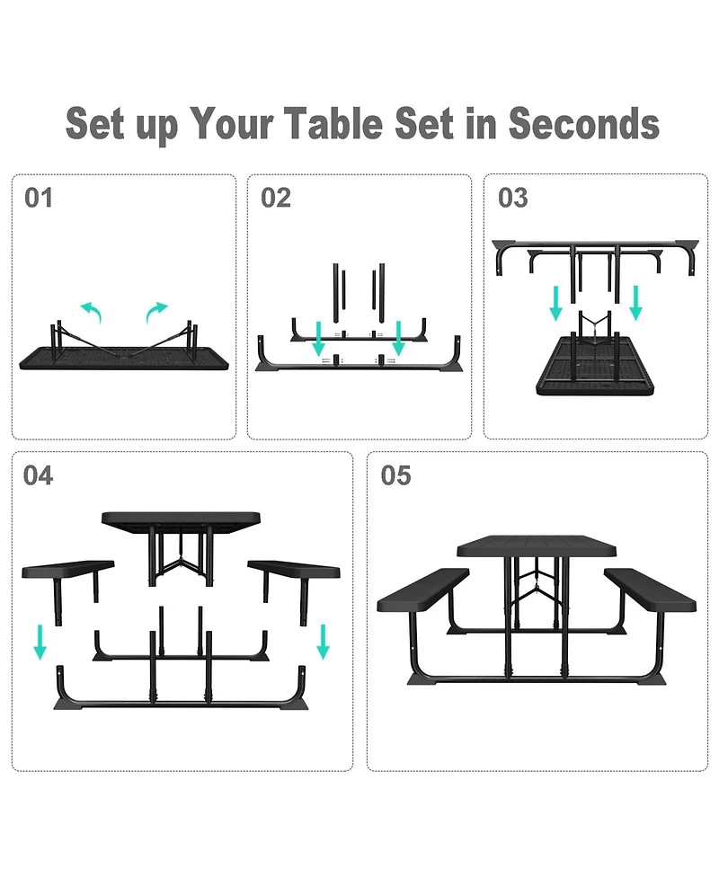 Skonyon 6ft Picnic Table with 2 Benches Heavy-Duty Table for 6-8 Person