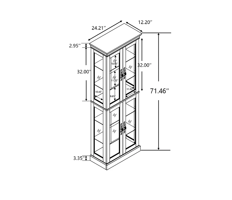 Lighted Glass Curio Display Cabinet, Display Cabinet, Glass Storage Cabinet Glass Wine cabinet Wood Frame Toy Display for Living Room, Kitchen, Pantry