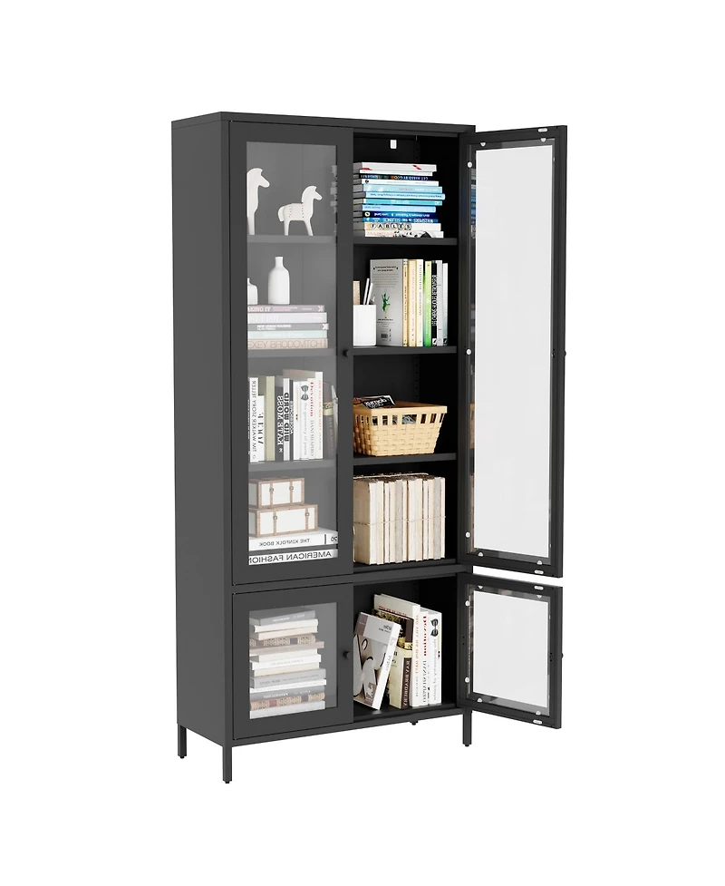 Streamdale Freestanding Metal Display Cabinet with Glass Doors