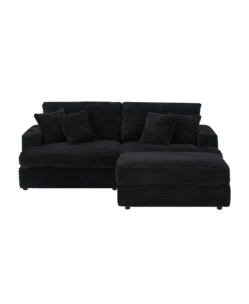 Streamdale 82 inches black corduroy sofa, storage feet +4 throw pillows, create a living room, office fashion new darling!