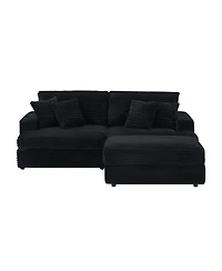 Streamdale 82 inches black corduroy sofa, storage feet +4 throw pillows, create a living room, office fashion new darling!