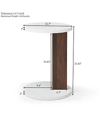 Streamdale Rustic C-Shaped End Table for Living Room, Bedroom, Bedside (White and Walnut)