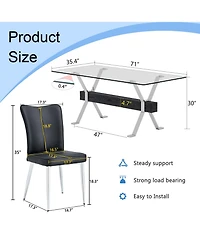 Streamdale Elegant Glass Dining Set with 6 Black Striped Pu Chairs (71"x35.4")