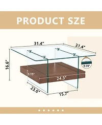 Streamdale Modern Square Glass Coffee Table with Two Tiers (31.4