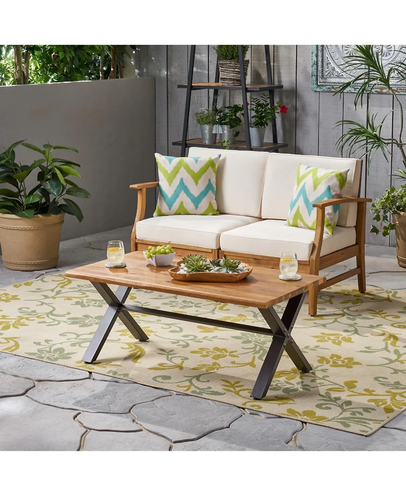 Streamdale Furniture Acacia Coffee Table, Teak/Rustic Metal, Brown/Black, 18"H 27"W 43"L