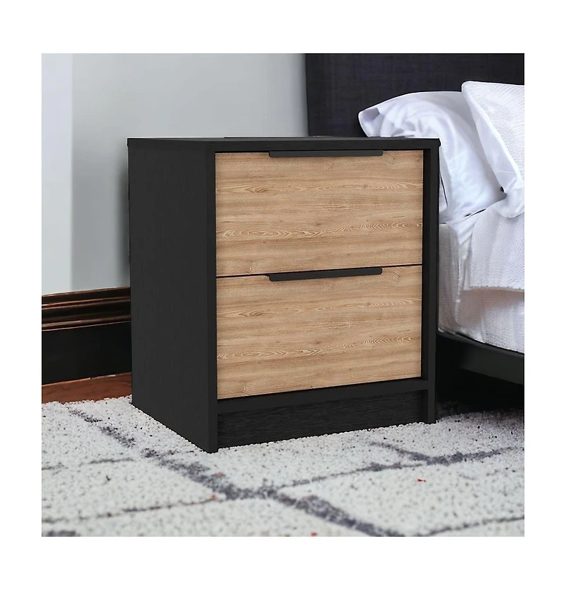 Two Drawer Faux Wood Nightstand for Lamps Books and Bedroom Organization