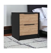 Two Drawer Faux Wood Nightstand for Lamps Books and Bedroom Organization