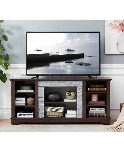 Streamdale Modern Cherry Tv Stand with Faux Stone Surround