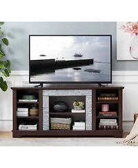 Streamdale Modern Cherry Tv Stand with Faux Stone Surround