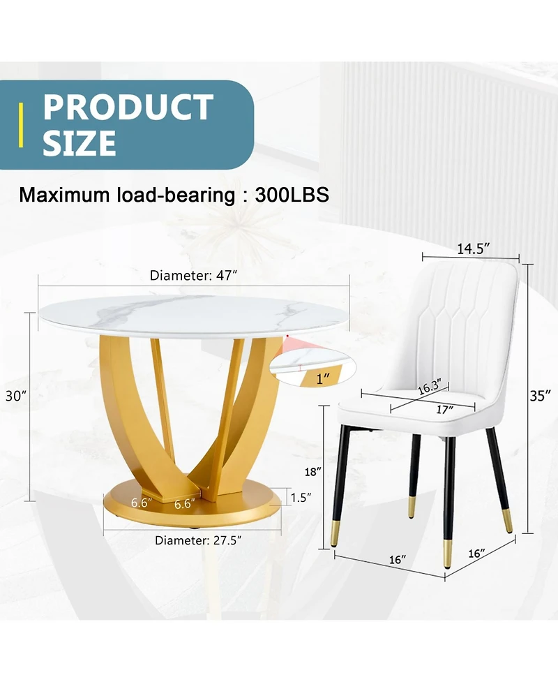Snow Mountain White Round Dining Set - 47" with 4 White Chairs