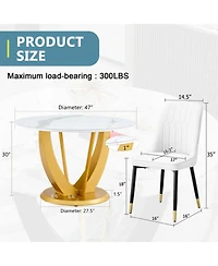Snow Mountain White Round Dining Set - 47" with 4 White Chairs
