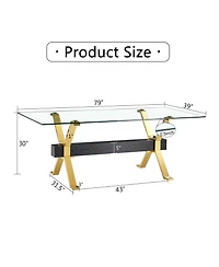 Streamdale Glass Dining Set Table & 8 Black/Gold Chairs