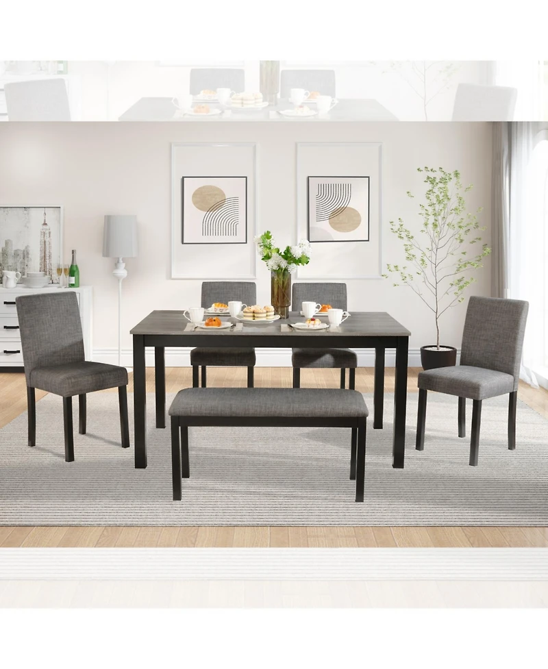 Streamdale 6-Piece Light Grey & Black Dining Set with Bench