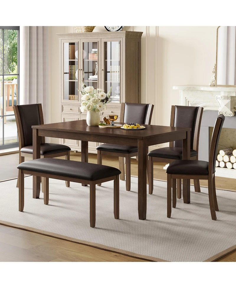 Streamdale 6-Piece Dark Walnut Farmhouse Dining Set