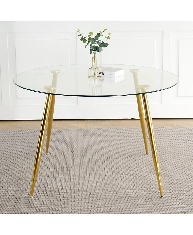 Streamdale 47.2" Glass Dining Table, Gold Legs