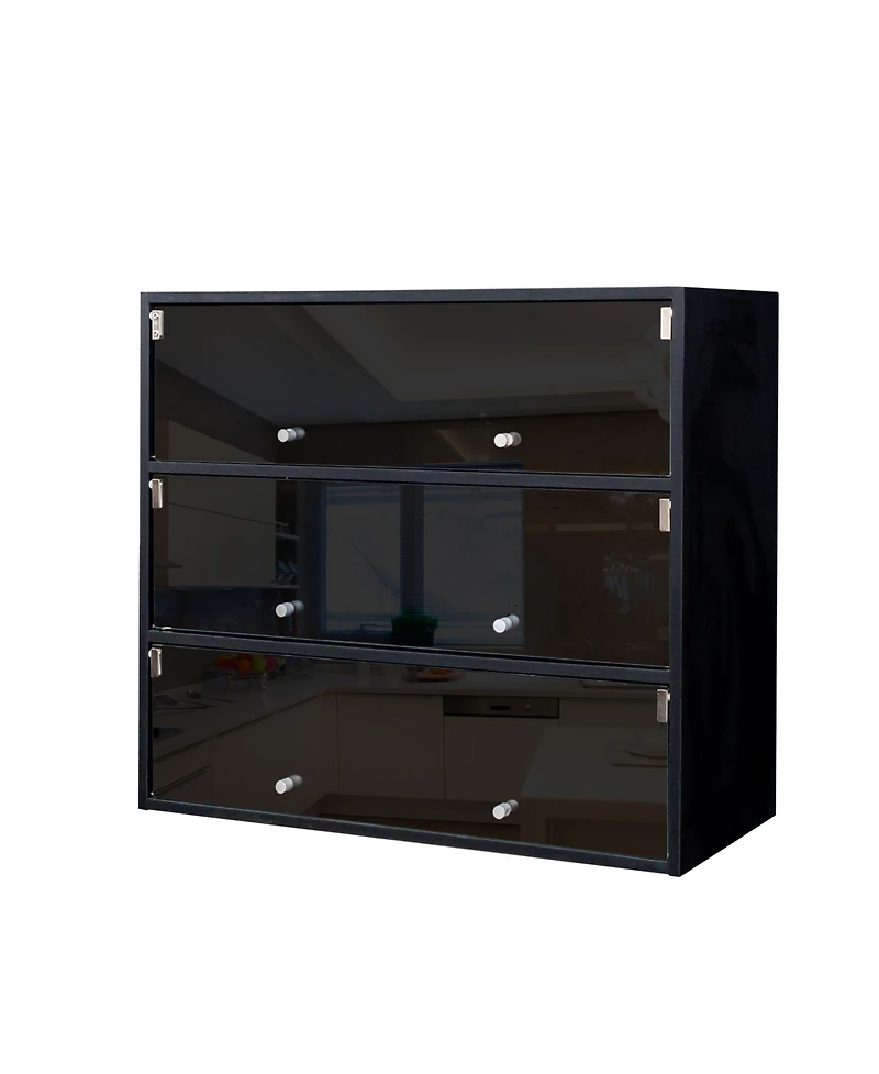 Streamdale Black Glass Door Shoe Box Shoe Storage Cabinet With Rgb Led Light