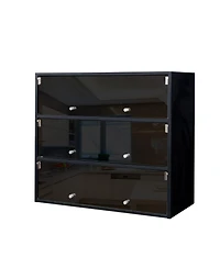 Streamdale Black Glass Door Shoe Box Shoe Storage Cabinet With Rgb Led Light