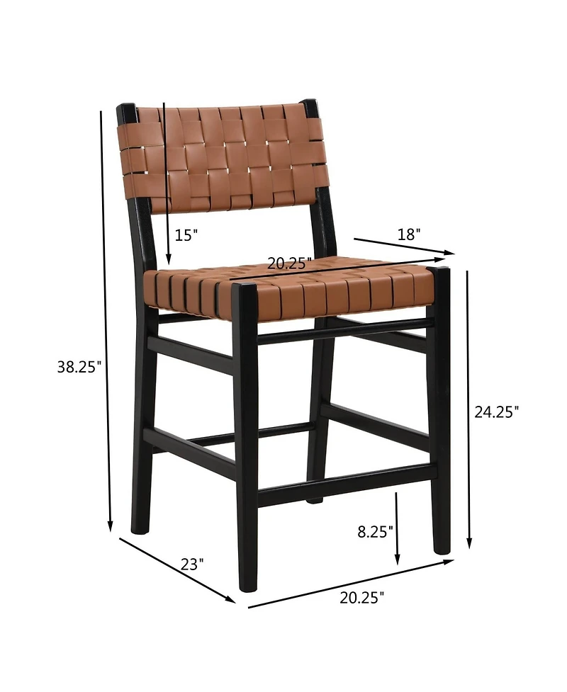 Streamdale 24" Classic Pu Counter Stools (Set of 2), Rubberwood Frame, Brown