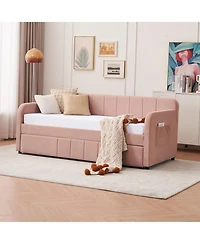 Streamdale Twin Daybed Frame with Trundle, Sofa Bed, Wood Slat Support, Pink