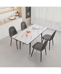Streamdale Modern 47"-63" Extendable Dining Table & Chair Set, 4-Piece, White Table, Gray Round Chairs