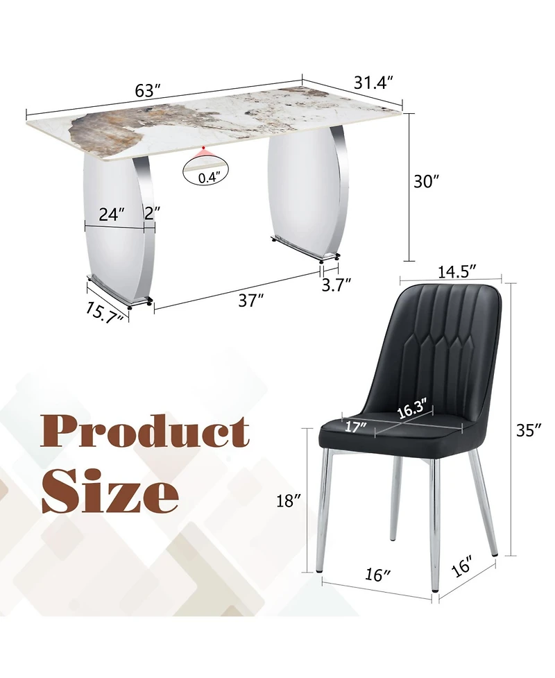 Pandora Sintered Stone Dining Set: 6 Black Chairs, Modern Table