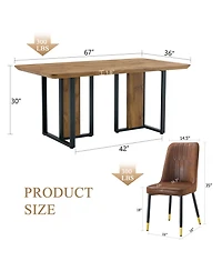 Streamdale Wood-Textured Mdf Dining Table Set with 6 Armless Suede Chairs