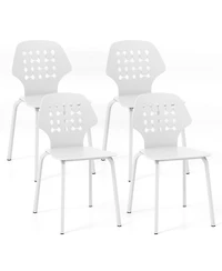 Set of 4 Metal Dining Chair with Hollowed Backrest and Metal Legs