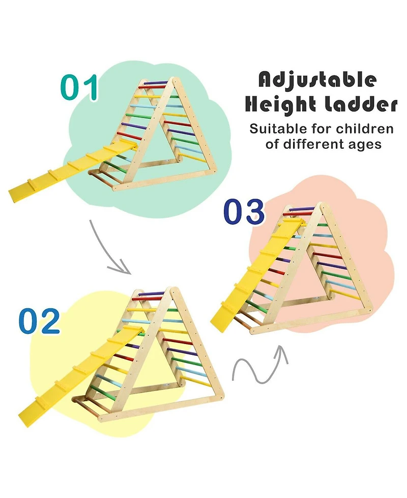 Foldable Wooden Triangle Climber with Reversible Ramp for Kids