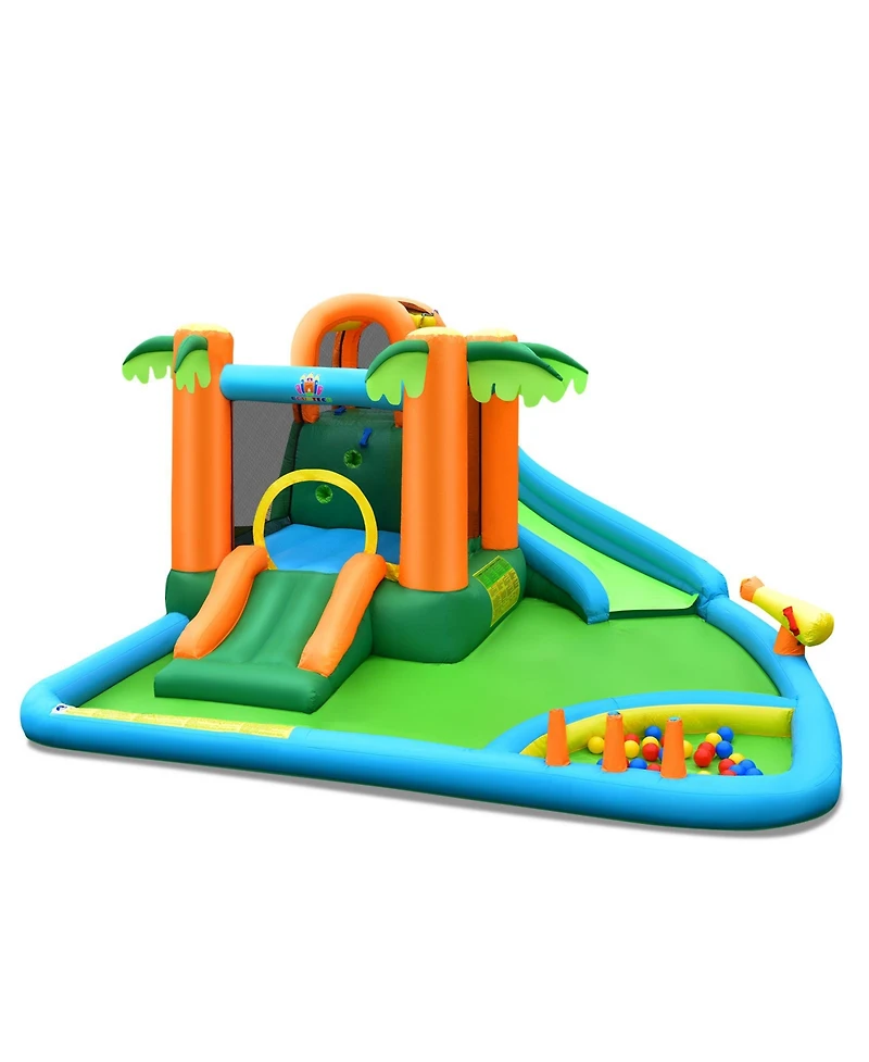 7-in-1 Inflatable Water Slide Park with Trampoline Climbing and 750W Blower