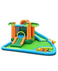 7-in-1 Inflatable Water Slide Park with Trampoline Climbing and 750W Blower