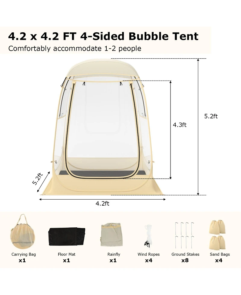 Instant Pop up Sports Tent with Carrying Bag and Floor Mat for 1-2/5-6 People