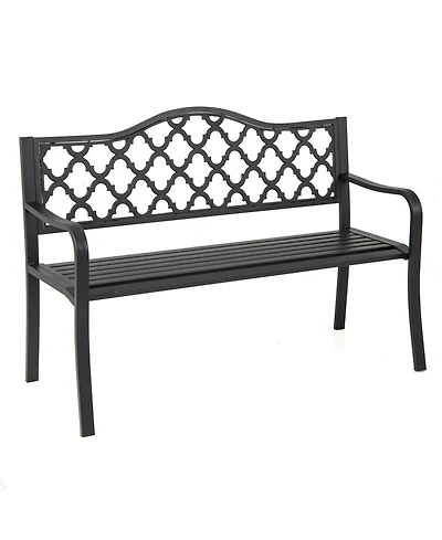 50.5 Inch Patio Bench with Curved Armrests for 2-3 People-Black
