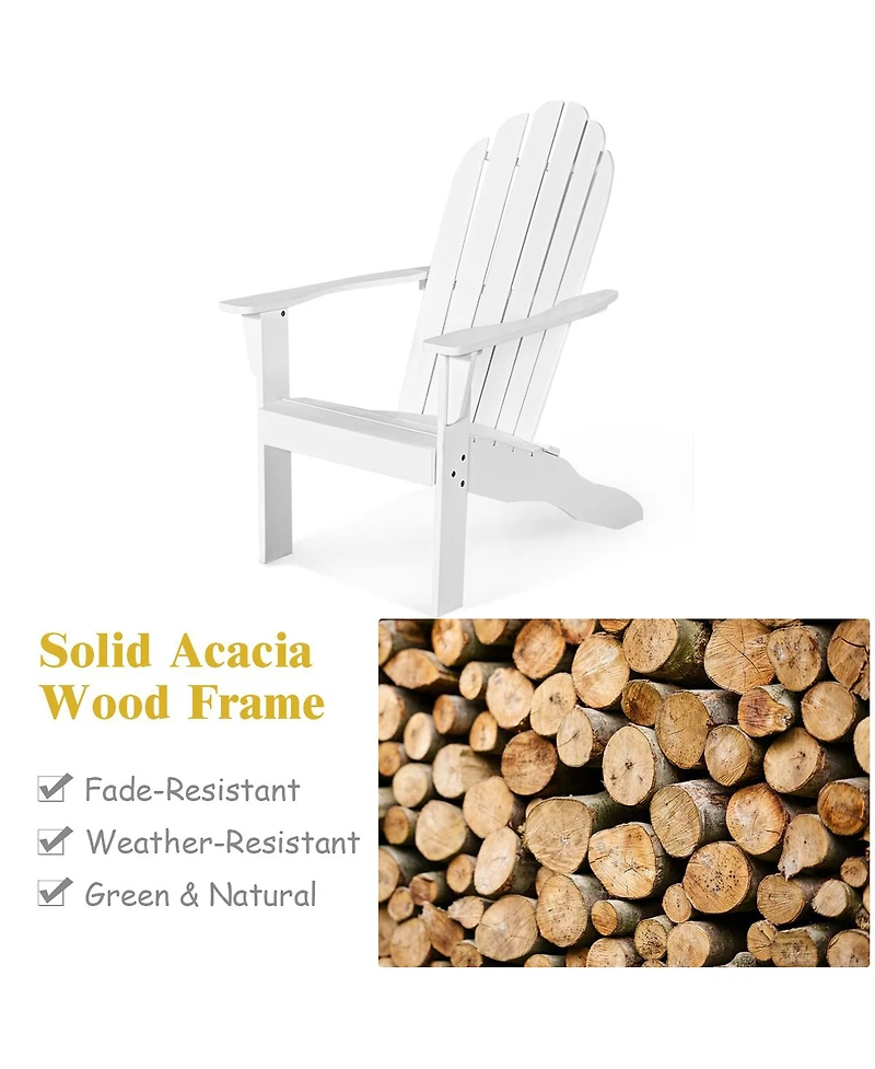Acacia Wood Outdoor Adirondack Chair with Ergonomic Design-White