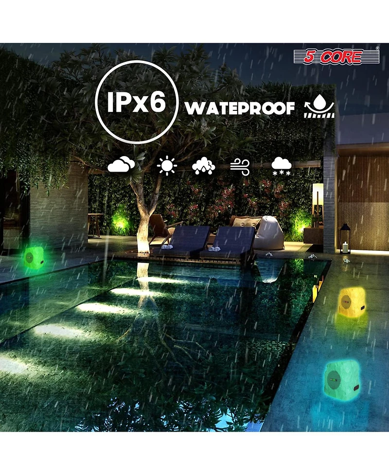 5 Core Rock Speaker Outdoor Waterproof Bluetooth Garden Speakers Solar & Usb Charging Rgb Colors for Patio Pool Home
